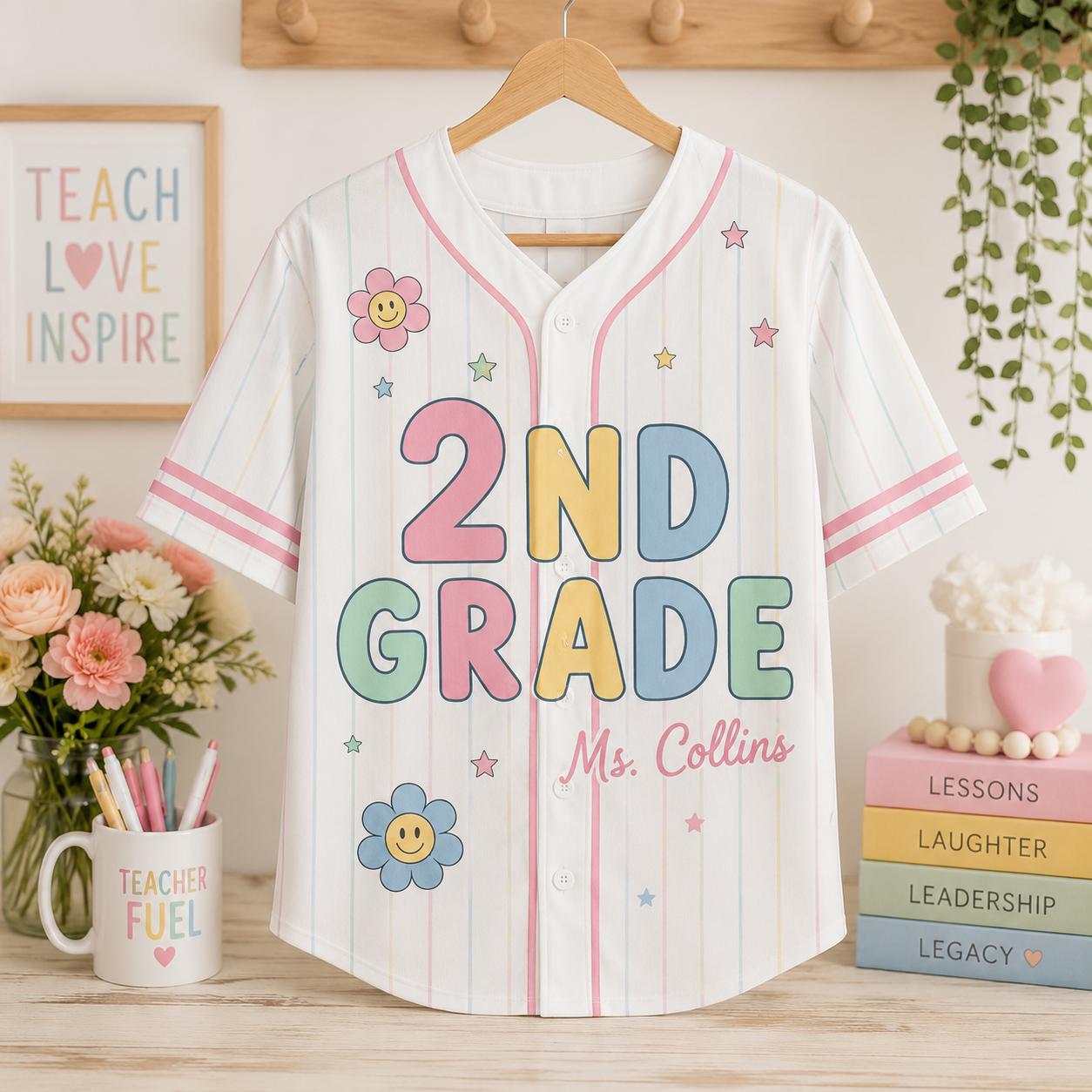 Custom Grade Level First Day of School Teacher Gift Jersey Baseball