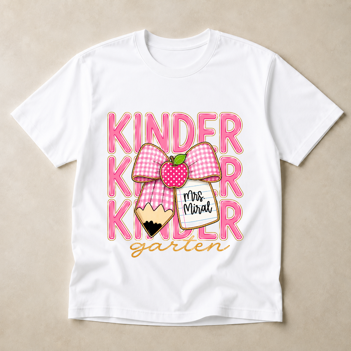 Pink Gingham Pencil Bow, Custom Teacher Team, Back To School, Pre-K To Fourth Grade Team