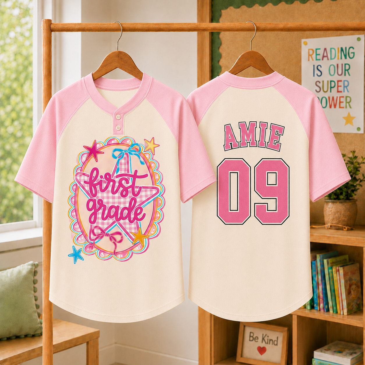 Girls Grade Baseball Jersey, Coquette Bow Back to School Outfit, Kids Student Gift