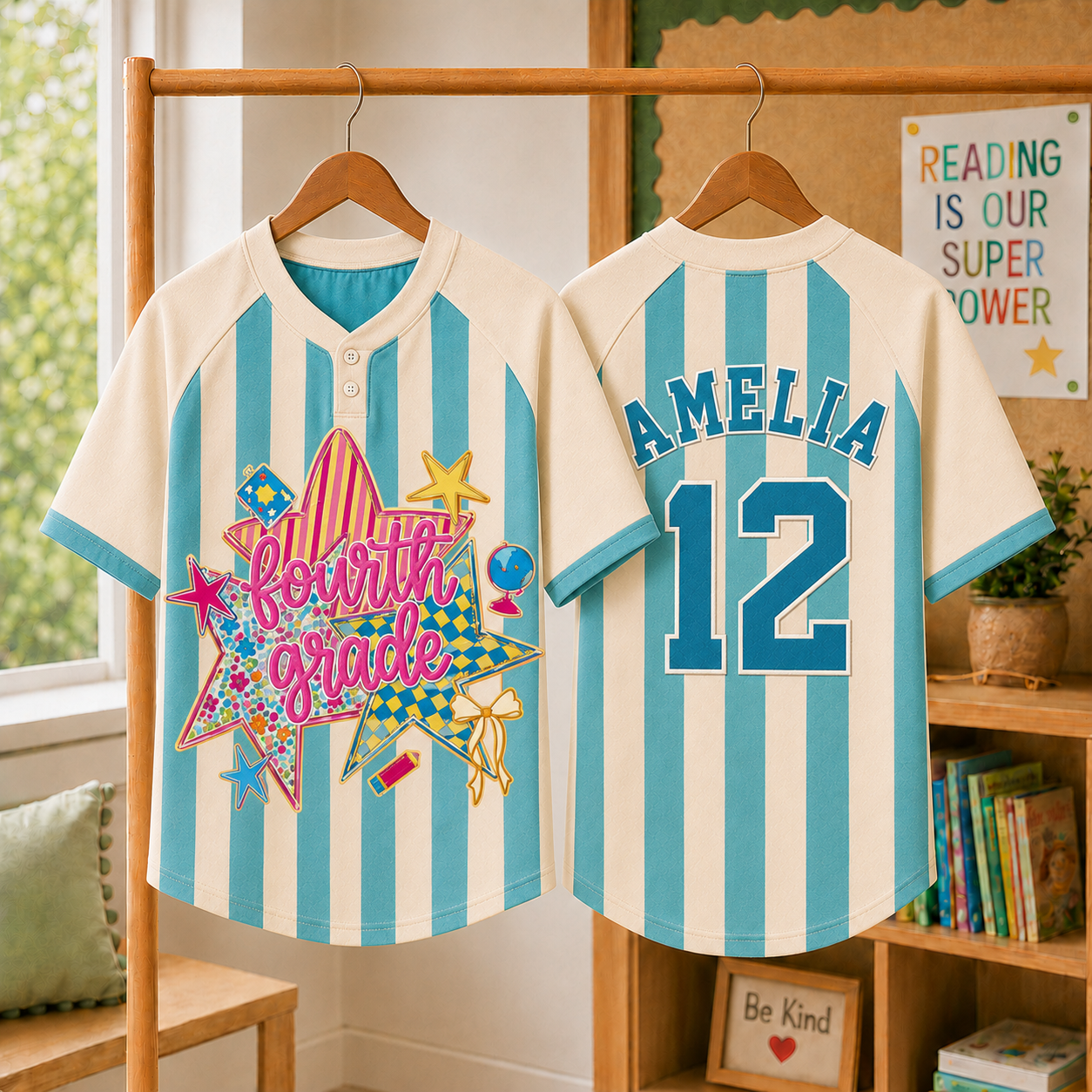 Custom Name Grade Baseball Jersey, Personalized Back to School Kids Shirt