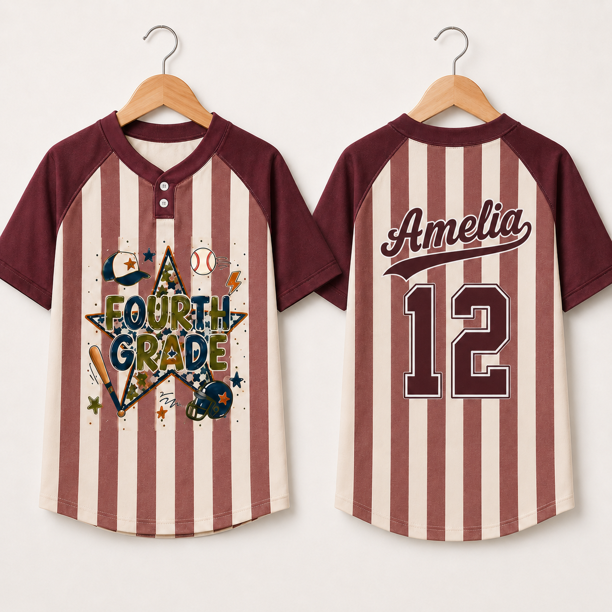 Boys Grade Baseball Jersey, Kids Sports School Outfit, Youth Student Gift