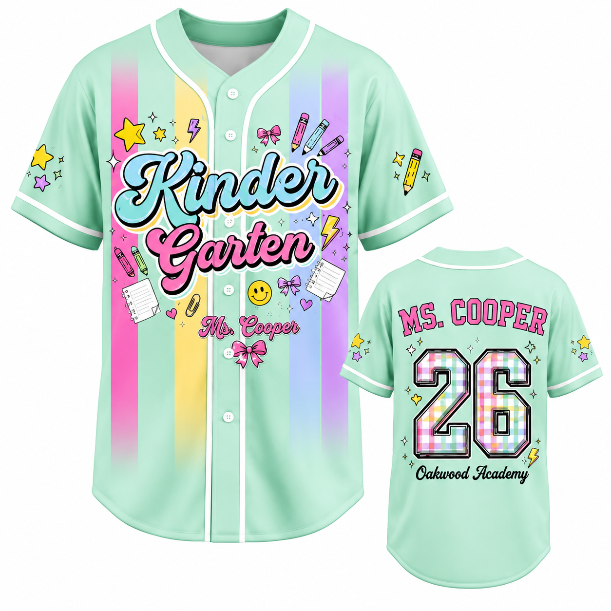 Personalized Grade And Name Colorful Stripes Teacher Baseball Jersey