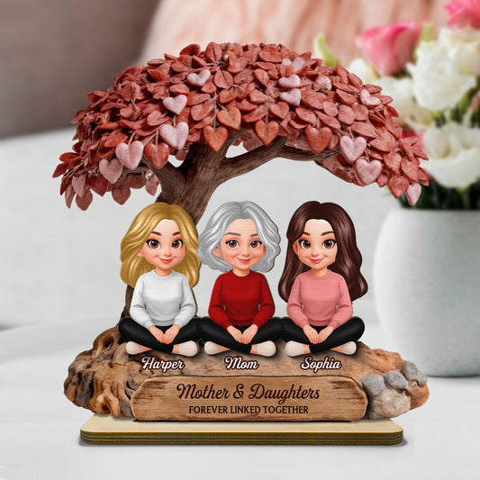 Mom And Daughter Son Under Heart Tree - Personalized 2-Layered Wooden Plaque - Mother's Day Gift For Mom