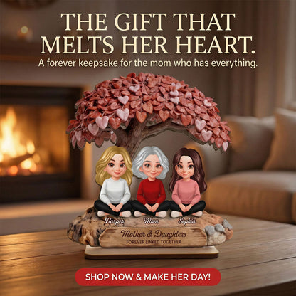 Mom And Daughter Son Under Heart Tree - Personalized 2-Layered Wooden Plaque - Mother's Day Gift For Mom