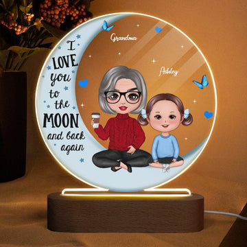 Doll Grandma Grandkids Blue Moon Personalized Circle LED Night Light Acrylic LED Lamp