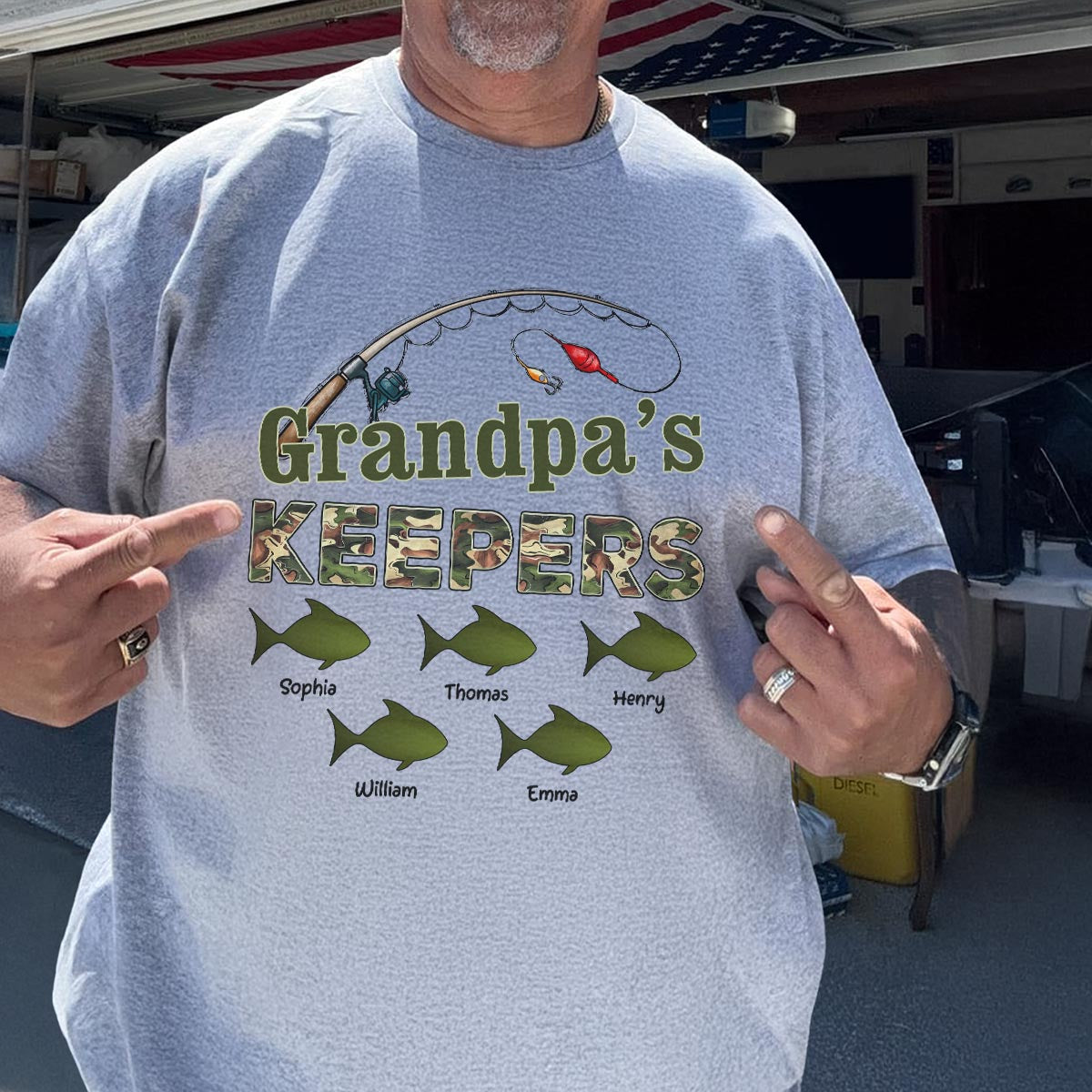 Grandpa‘s Keepers Camouflage Pattern Fishing - Personalized Shirt - Gift For Grandpa, Dad
