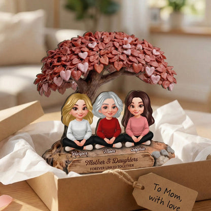 Mom And Daughter Son Under Heart Tree - Personalized 2-Layered Wooden Plaque - Mother's Day Gift For Mom