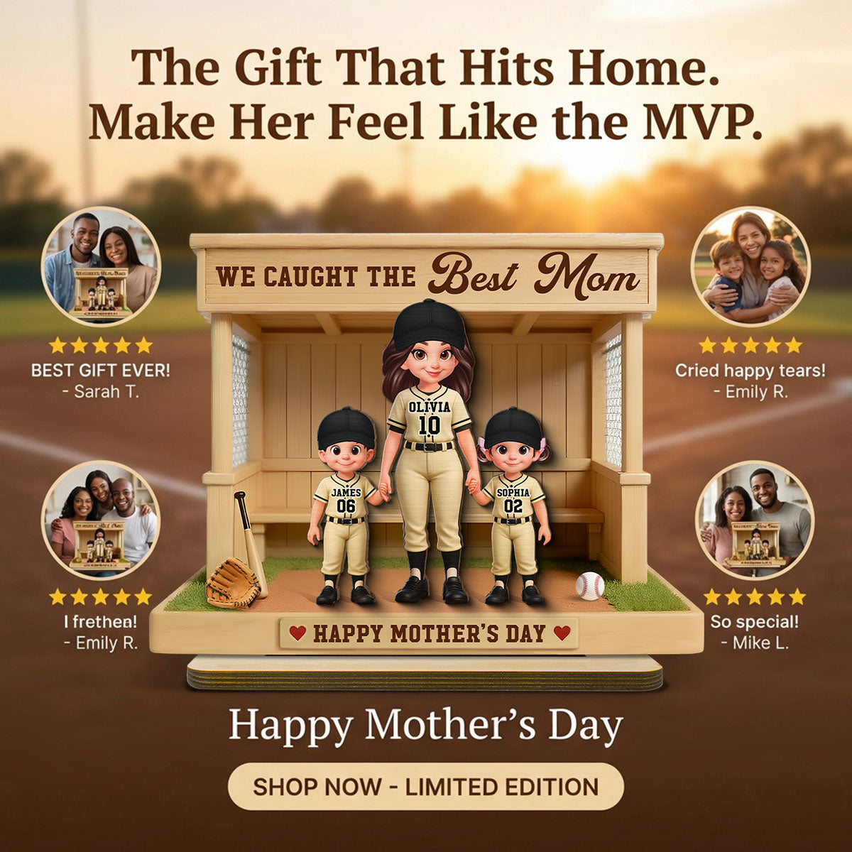 Eternal Love We Caught The Best Mom Happy Mother's Day - Personalized 2-Layered Wooden Plaque - Mother's Day Gift For Baseball Softball Mom