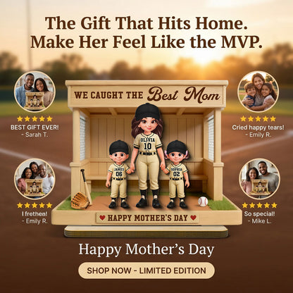 Eternal Love We Caught The Best Mom Happy Mother's Day - Personalized 2-Layered Wooden Plaque - Mother's Day Gift For Baseball Softball Mom