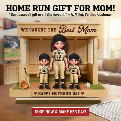 Eternal Love We Caught The Best Mom Happy Mother's Day - Personalized 2-Layered Wooden Plaque - Mother's Day Gift For Baseball Softball Mom