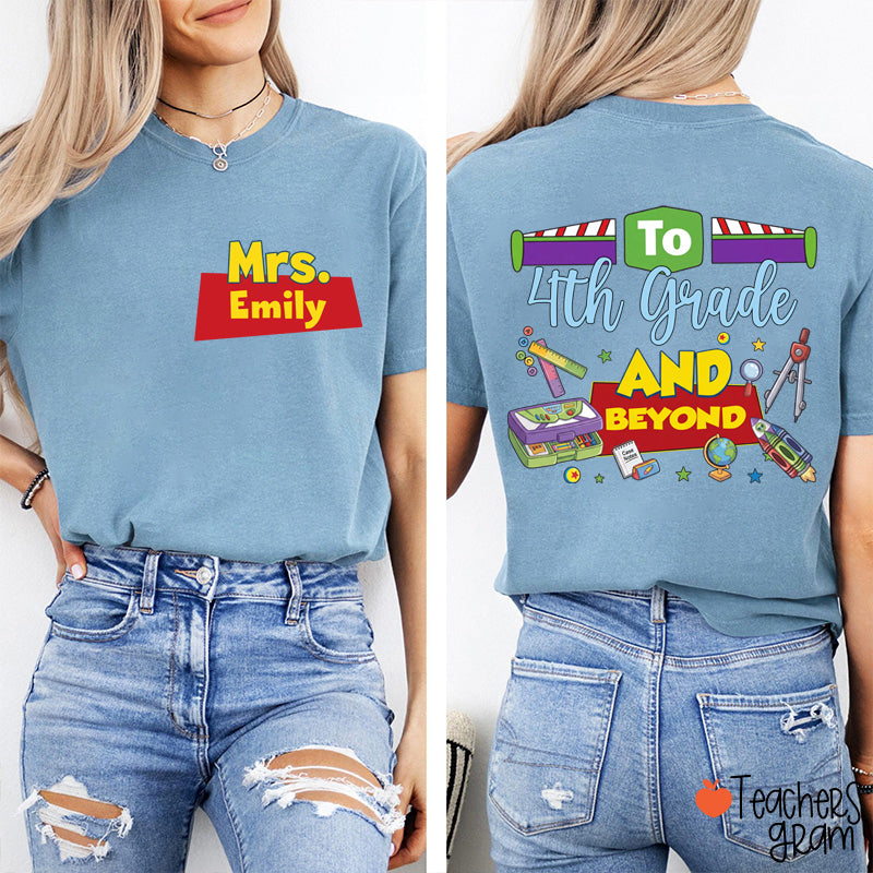 Personalized Name And Grade Teacher Story Beyond Teacher Two-Sided T-Shirt