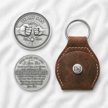 Personalized To My Son Coin Gift From Dad – Custom Engraved Pocket Coin Keychain