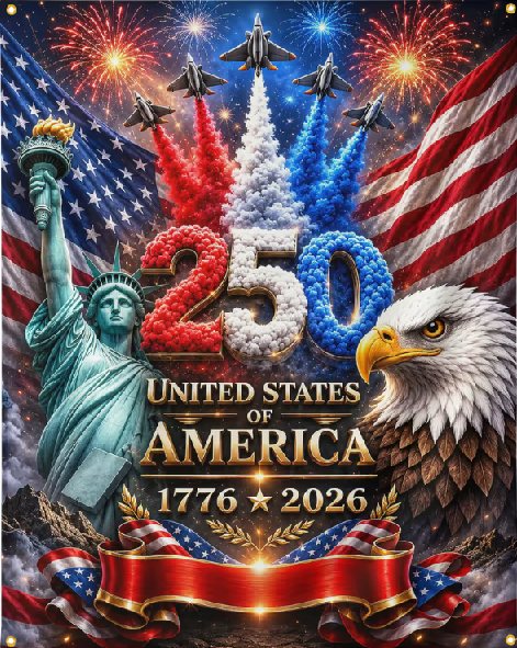 Personalized America 250th Anniversary Backdrop – Custom Family Name Patriotic Independence Day