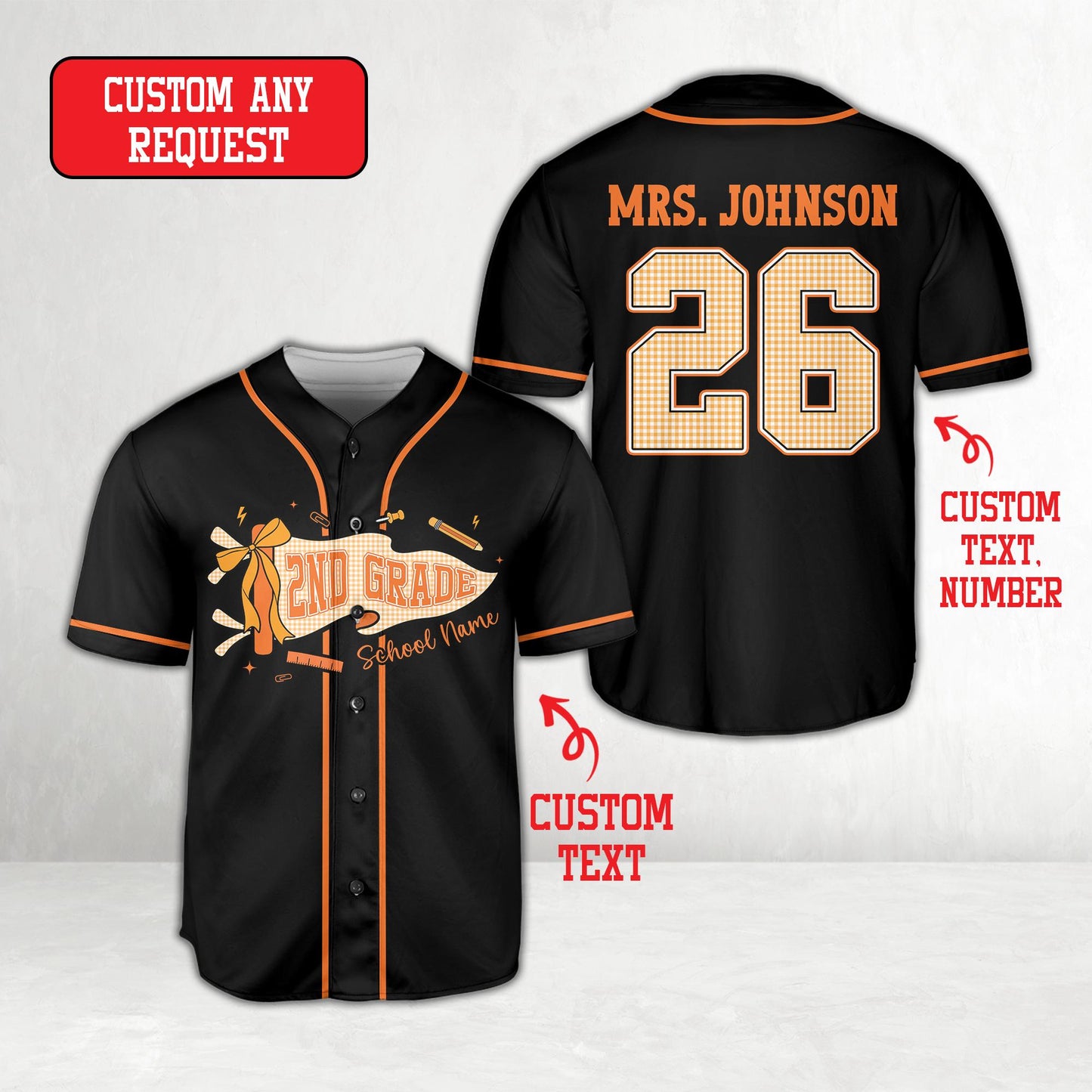 Personalized  School Staff Jersey Kindergarten Pre-K Grade Level Baseball Jersey