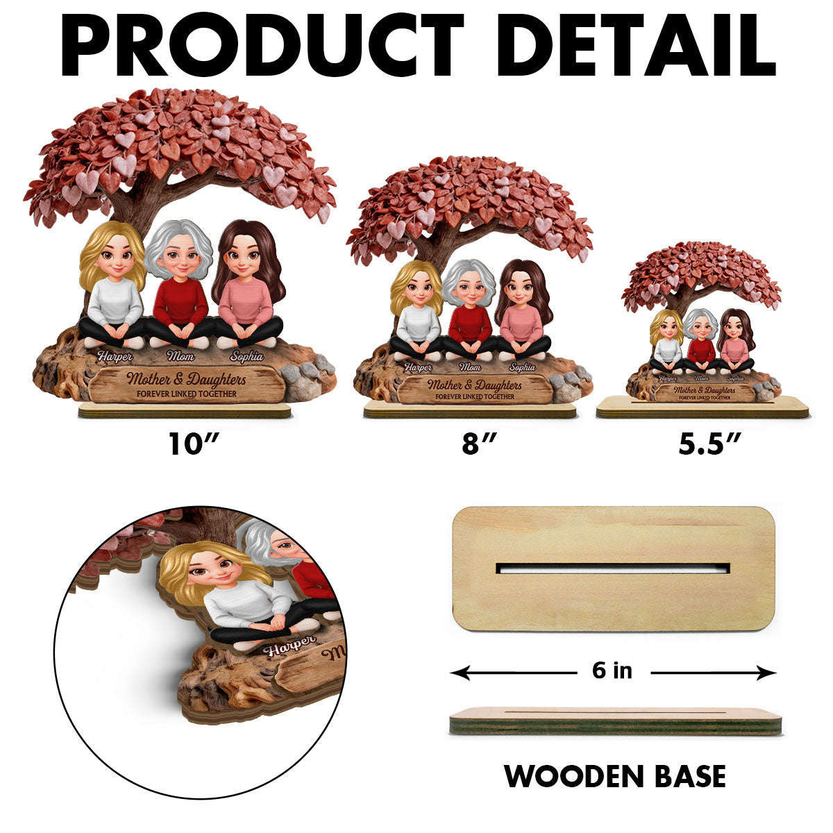 Mom And Daughter Son Under Heart Tree - Personalized 2-Layered Wooden Plaque - Mother's Day Gift For Mom