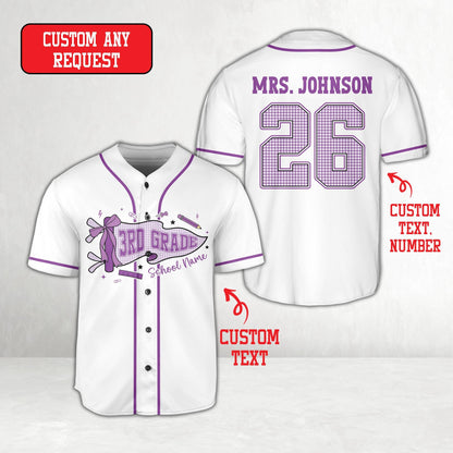 Personalized  School Staff Jersey Kindergarten Pre-K Grade Level Baseball Jersey