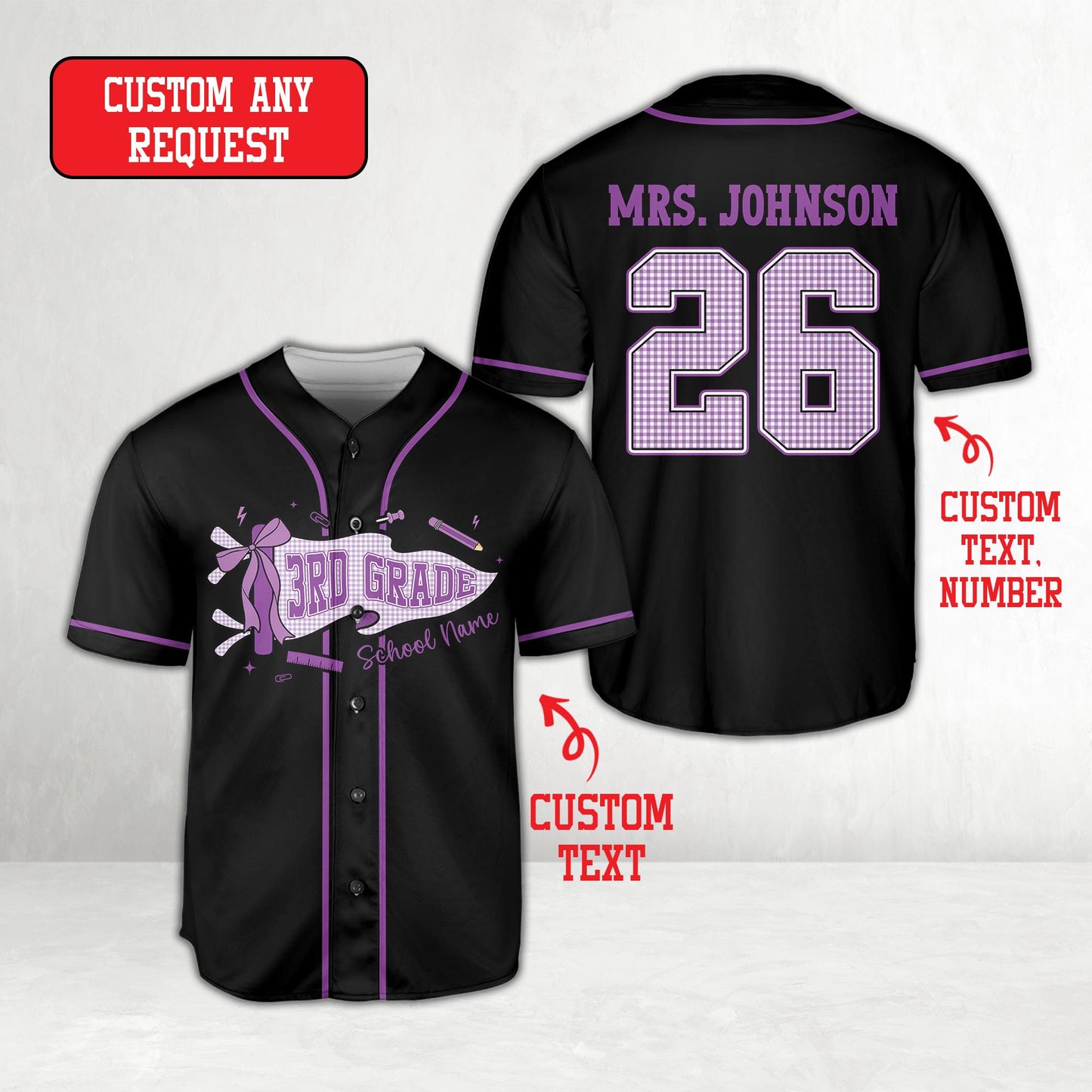 Personalized  School Staff Jersey Kindergarten Pre-K Grade Level Baseball Jersey