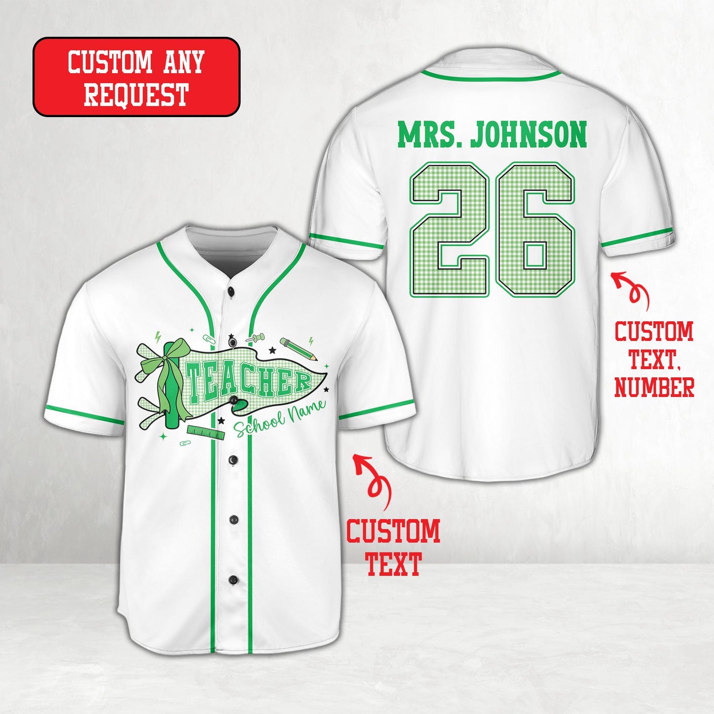 Personalized  School Staff Jersey Kindergarten Pre-K Grade Level Baseball Jersey