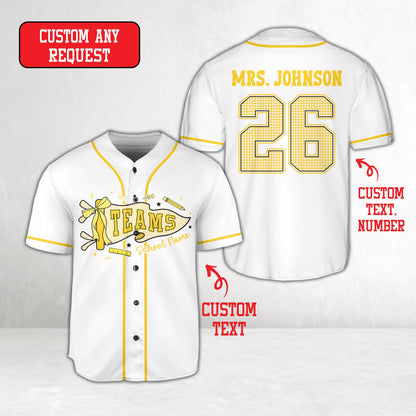 Personalized  School Staff Jersey Kindergarten Pre-K Grade Level Baseball Jersey