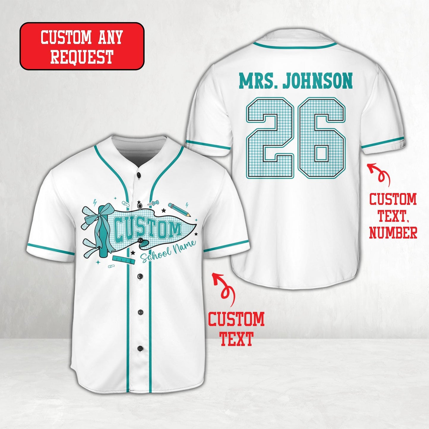 Personalized  School Staff Jersey Kindergarten Pre-K Grade Level Baseball Jersey
