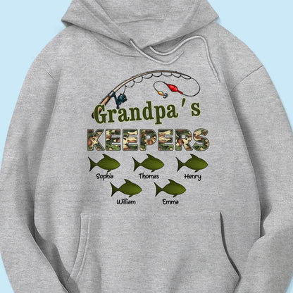 Grandpa‘s Keepers Camouflage Pattern Fishing - Personalized Shirt - Gift For Grandpa, Dad