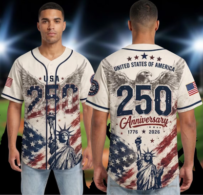 USA 250th Anniversary Patriotic Baseball Jersey - Statue of Liberty & Eagle 1776-2026