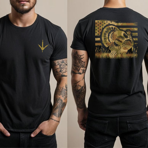American Flag Turkey Hunting Shirt: Patriotic Hunter Tee