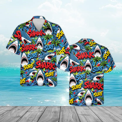 Shark Comic Style Aloha Hawaiian Shirt