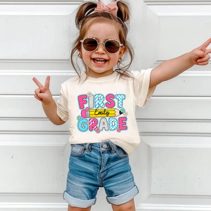 Personalized First Grade Shirt Custom Kids Name Back To School Tee