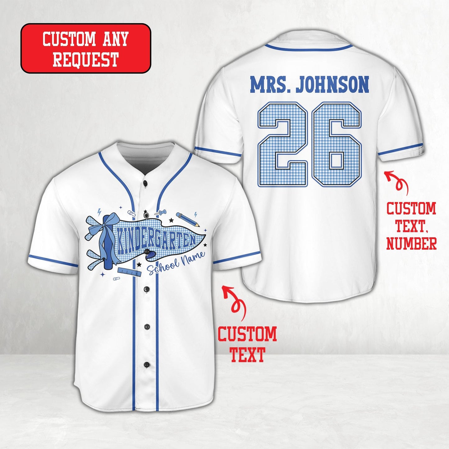 Personalized  School Staff Jersey Kindergarten Pre-K Grade Level Baseball Jersey