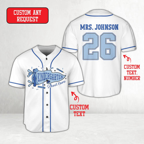 Personalized  School Staff Jersey Kindergarten Pre-K Grade Level Baseball Jersey