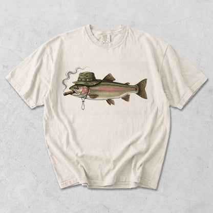 Vintage Smoking Hat Angler Fishing Shirt