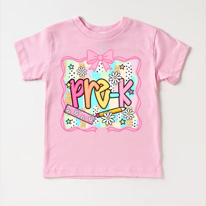 Personalized Kindergarten Girl Shirt, Custom Name School Bow T Shirt
