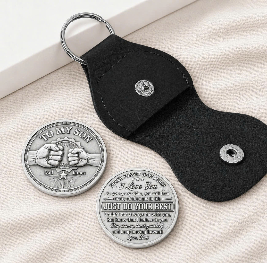 Personalized To My Son Coin Gift From Dad – Custom Engraved Pocket Coin Keychain
