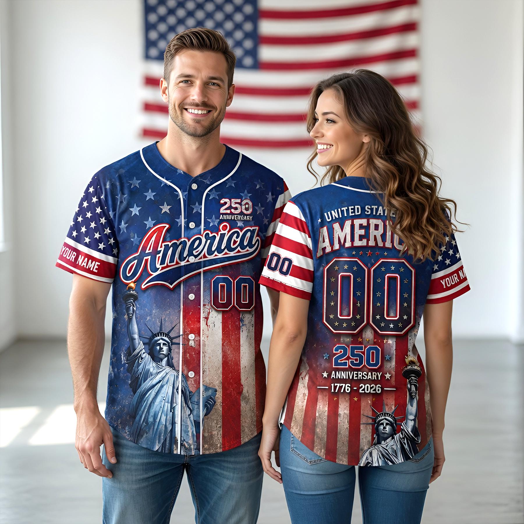 Personalized America Patriotic 250th Anniversary Baseball Jersey Shirt