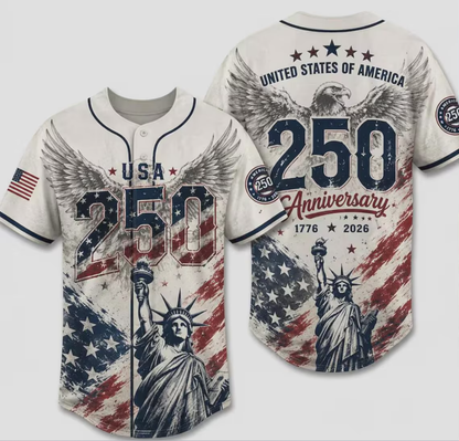 USA 250th Anniversary Patriotic Baseball Jersey - Statue of Liberty & Eagle 1776-2026