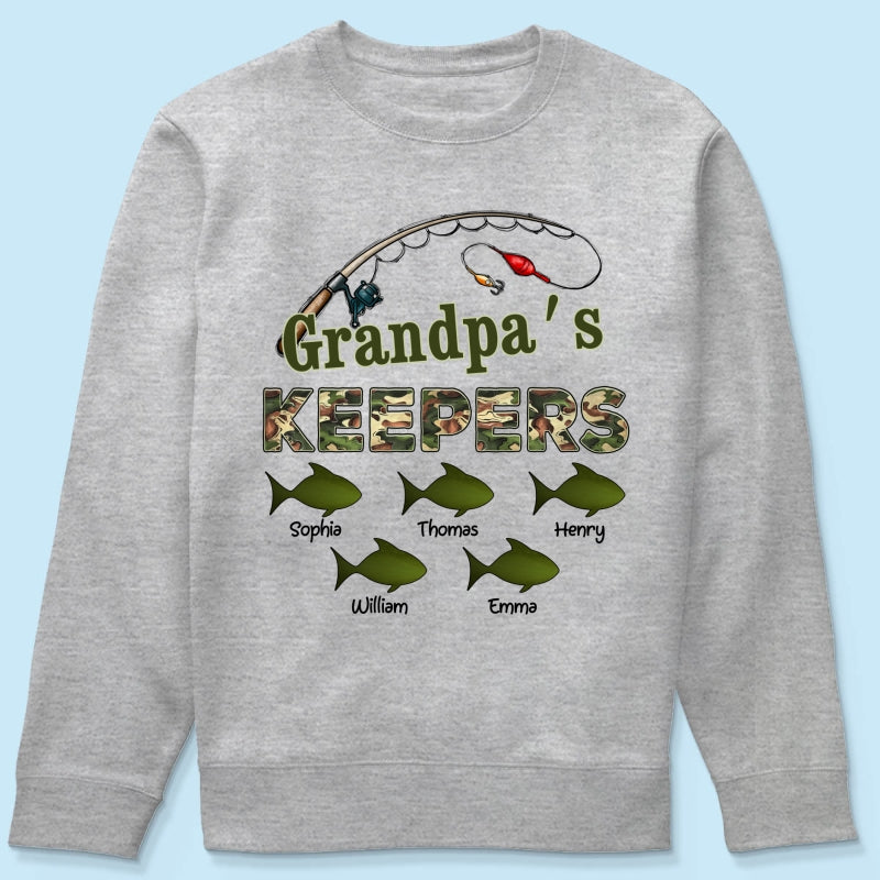 Grandpa‘s Keepers Camouflage Pattern Fishing - Personalized Shirt - Gift For Grandpa, Dad