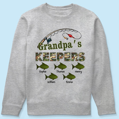 Grandpa‘s Keepers Camouflage Pattern Fishing - Personalized Shirt - Gift For Grandpa, Dad