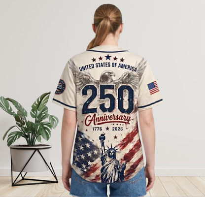 USA 250th Anniversary Patriotic Baseball Jersey - Statue of Liberty & Eagle 1776-2026
