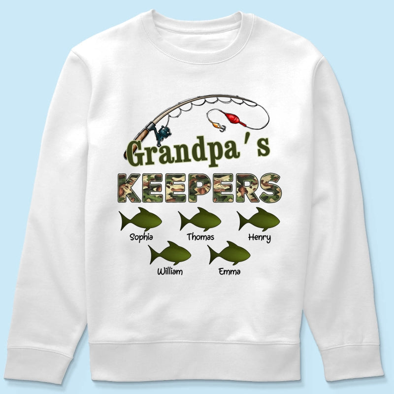 Grandpa‘s Keepers Camouflage Pattern Fishing - Personalized Shirt - Gift For Grandpa, Dad