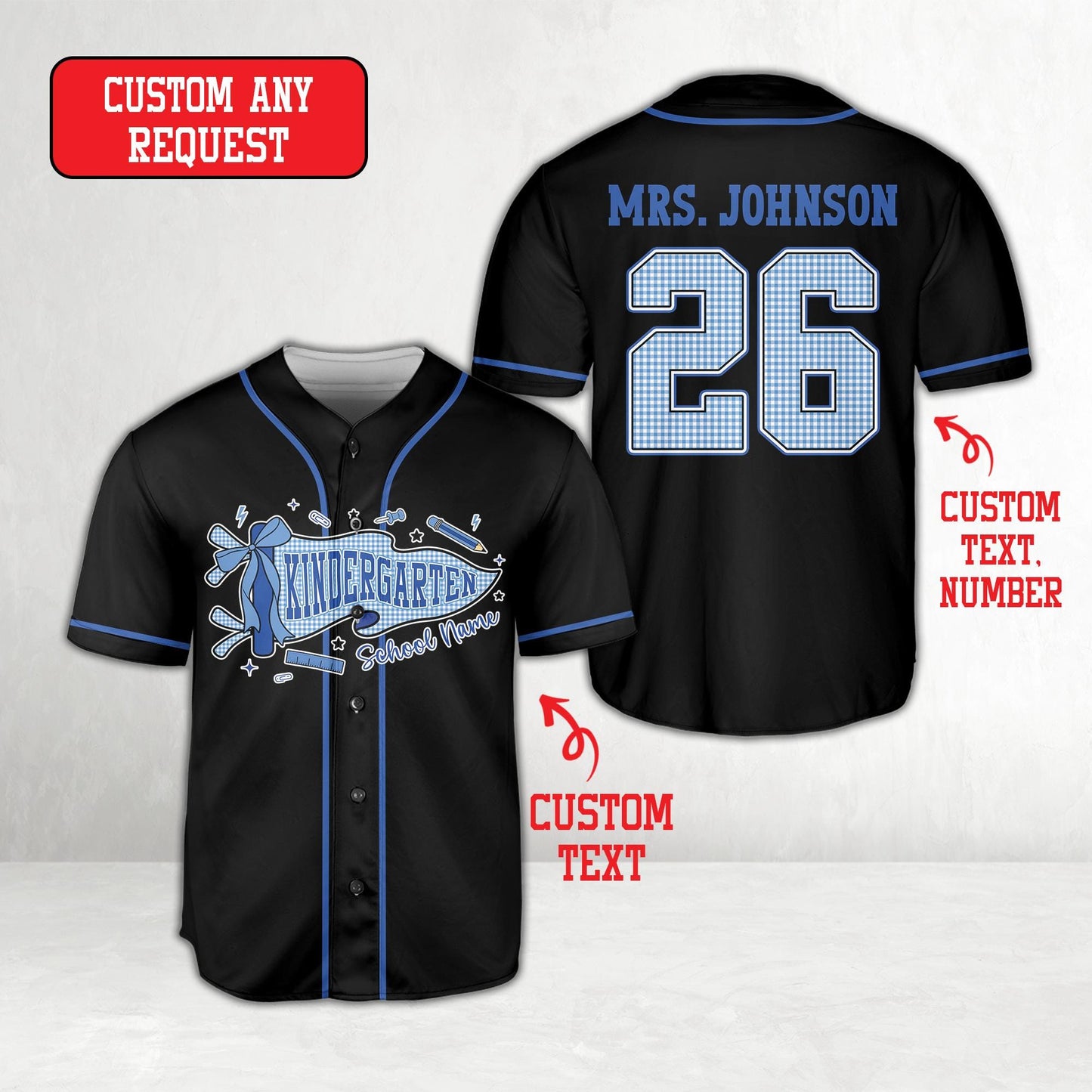 Personalized  School Staff Jersey Kindergarten Pre-K Grade Level Baseball Jersey