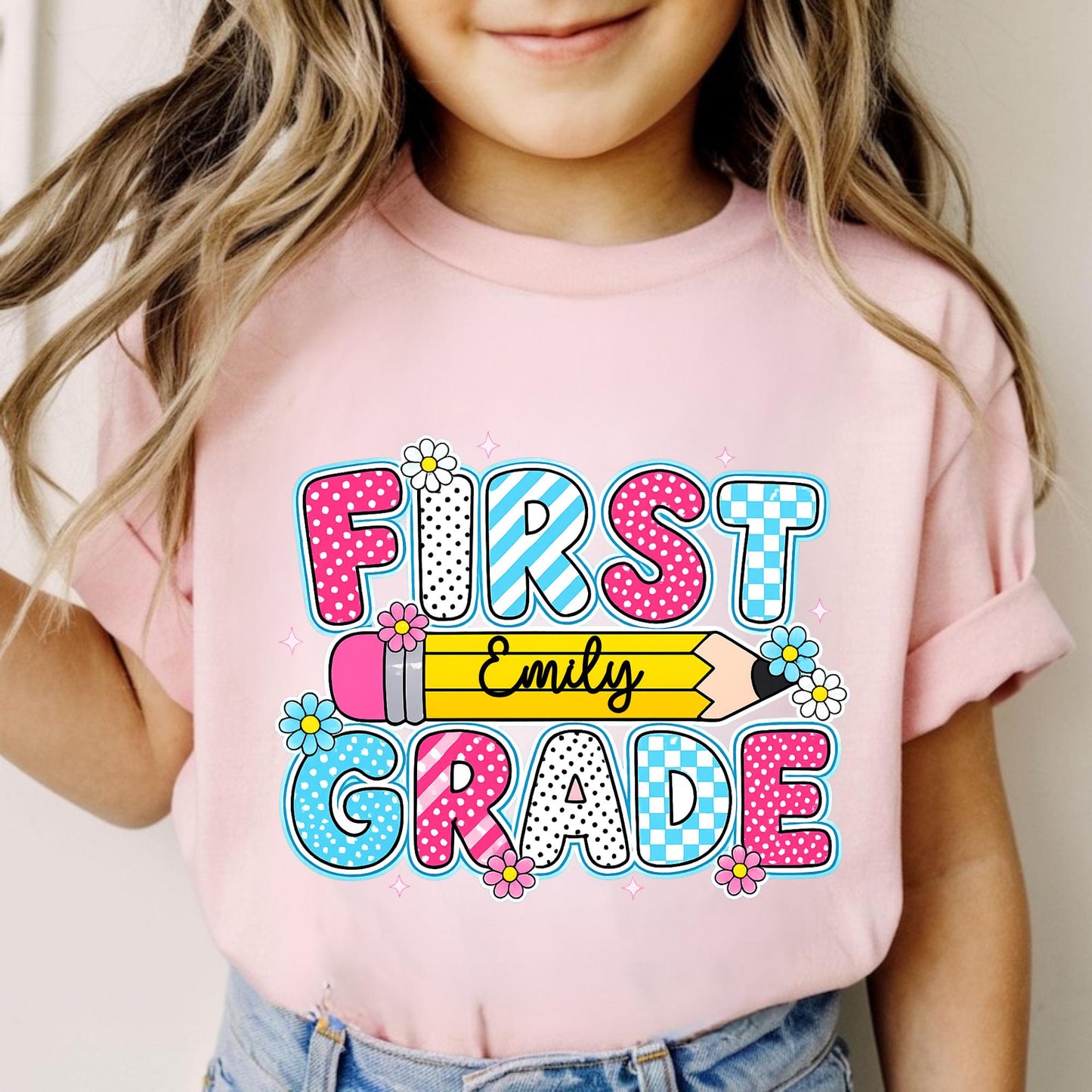 Personalized First Grade Shirt Custom Kids Name Back To School Tee