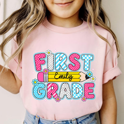 Personalized First Grade Shirt Custom Kids Name Back To School Tee