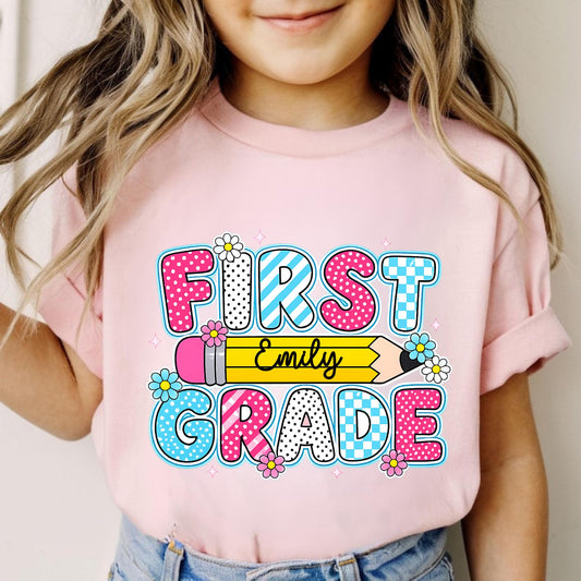 Personalized First Grade Shirt Custom Kids Name Back To School Tee