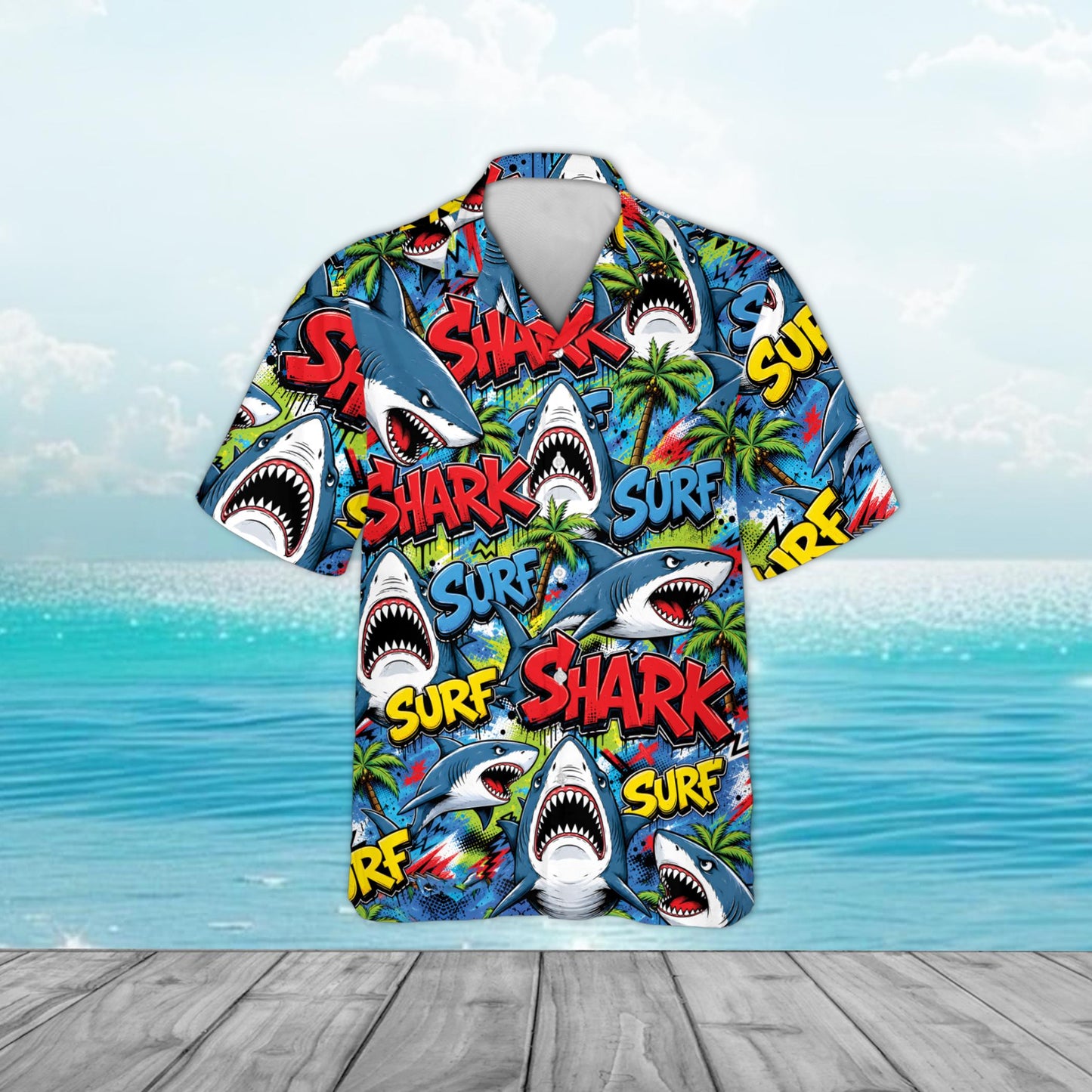Shark Comic Style Aloha Hawaiian Shirt