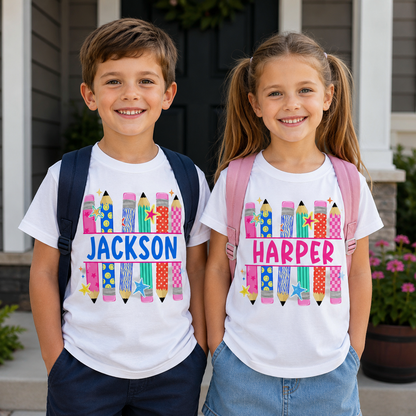 Personalized Back To School Pencil Kids T Shirt Custom Name Gift