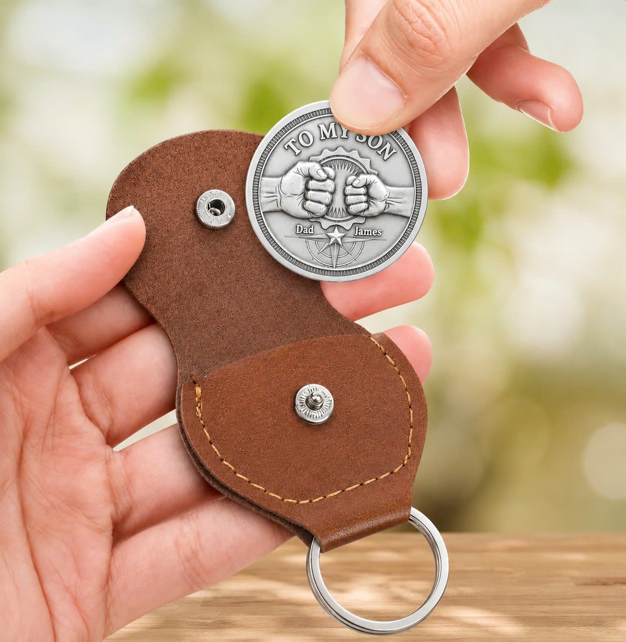 Personalized To My Son Coin Gift From Dad – Custom Engraved Pocket Coin Keychain