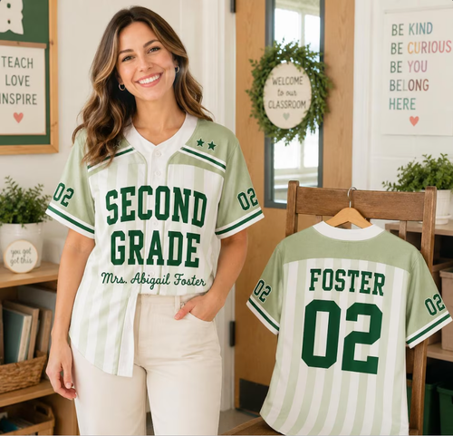 Personalized Third Grade Teacher Baseball Jersey, Custom Teacher Name Shirt, Back to School Teacher Jersey, First Day of School Gift