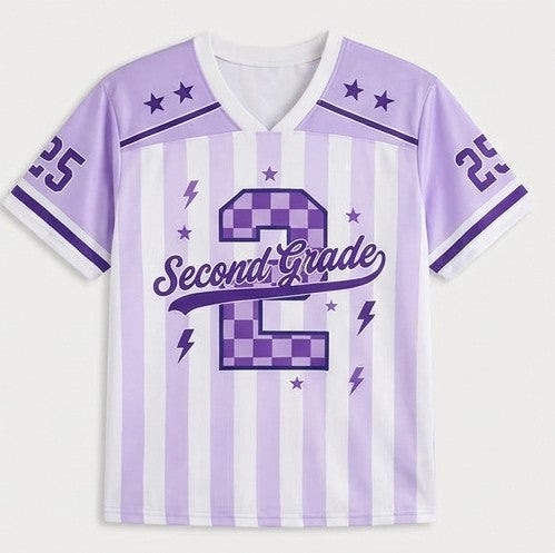 Second Grade Teacher Jersey Shirt – Retro Purple Back to School Football Style Teacher Gift
