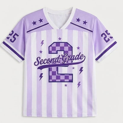 Second Grade Teacher Jersey Shirt – Retro Purple Back to School Football Style Teacher Gift